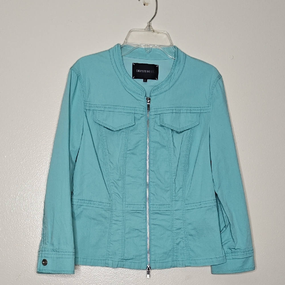 Lafayette 148 New York Light Teal Green Zipper Jacket Size S